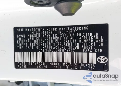 2021 Toyota Corolla Se Nightshade Edition из США, поврежденный, VIN 5YFS4MCE2MP075337